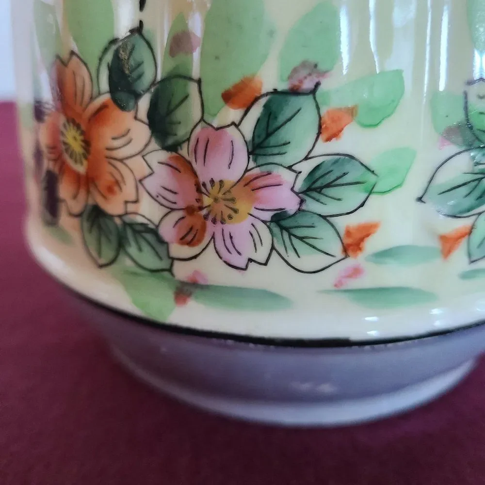 Japanese Lusterware Floral Hand Painted Pitcher Pearly Antique Vintage